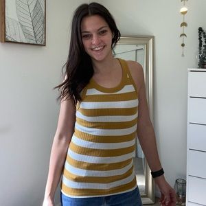 American Eagle mustard and white striped tank top